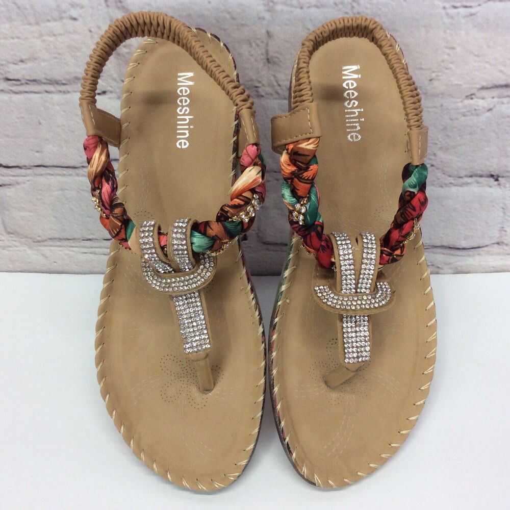 Meeshine Rhinestone Twist Thong Sandals Women's 7.5 Multicolor Bling Beach Party